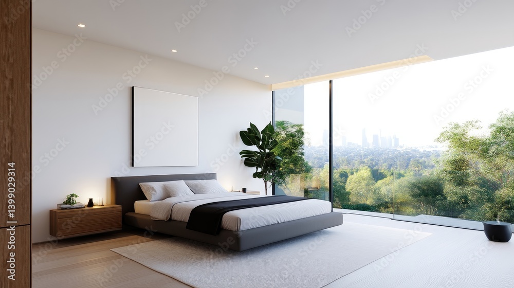 Modern bedroom with city views