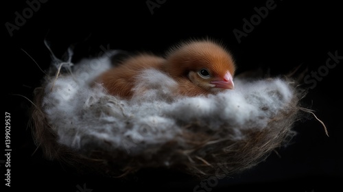 Obraz na płótnie Tiny, fluffy bird chick nestled in a soft nest w salonie
