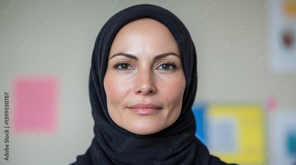 Woman in hijab, professional, serious