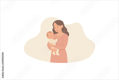 Happy woman with newborn baby, mother holding her baby in her arms. Flat style illustration