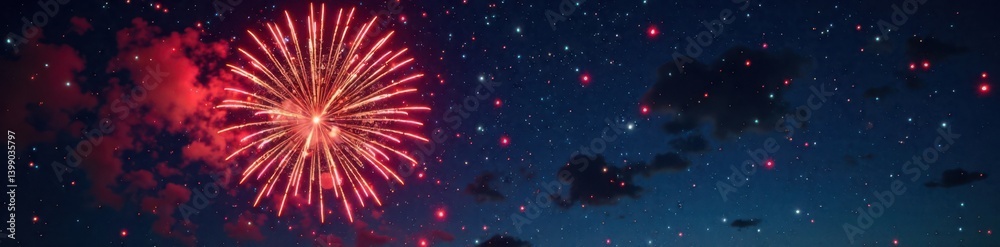 Fototapeta premium New Year's Eve fireworks explosion in the night sky , night, vibrant