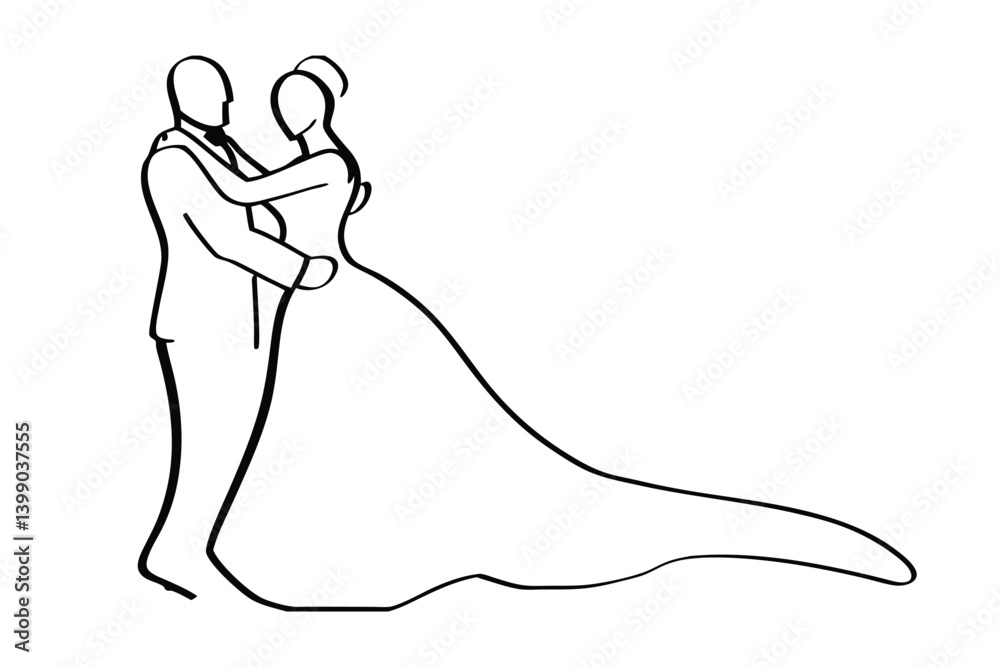 Minimalist Line Art Illustration Of Dancing Bride And Groom Wedding Celebration Couple Elegant Isolated Vector Graphics Minimalist Line Art Illustration Of Dancing Bride And Groom Wedding Celebration Couple Elegant Isolated Vector Graphics