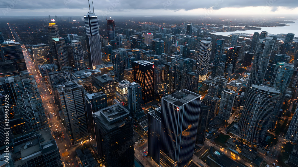 Obraz premium Aerial View Of A Modern City At Night