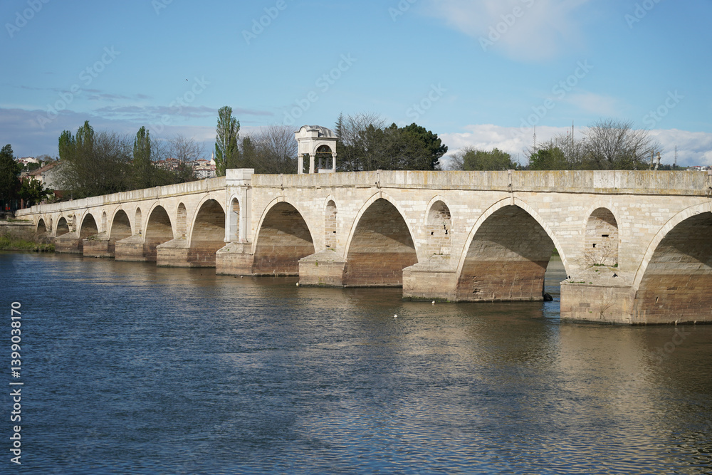 Fototapeta premium Meric Bridge over Meric River, Edirne, Turkiye