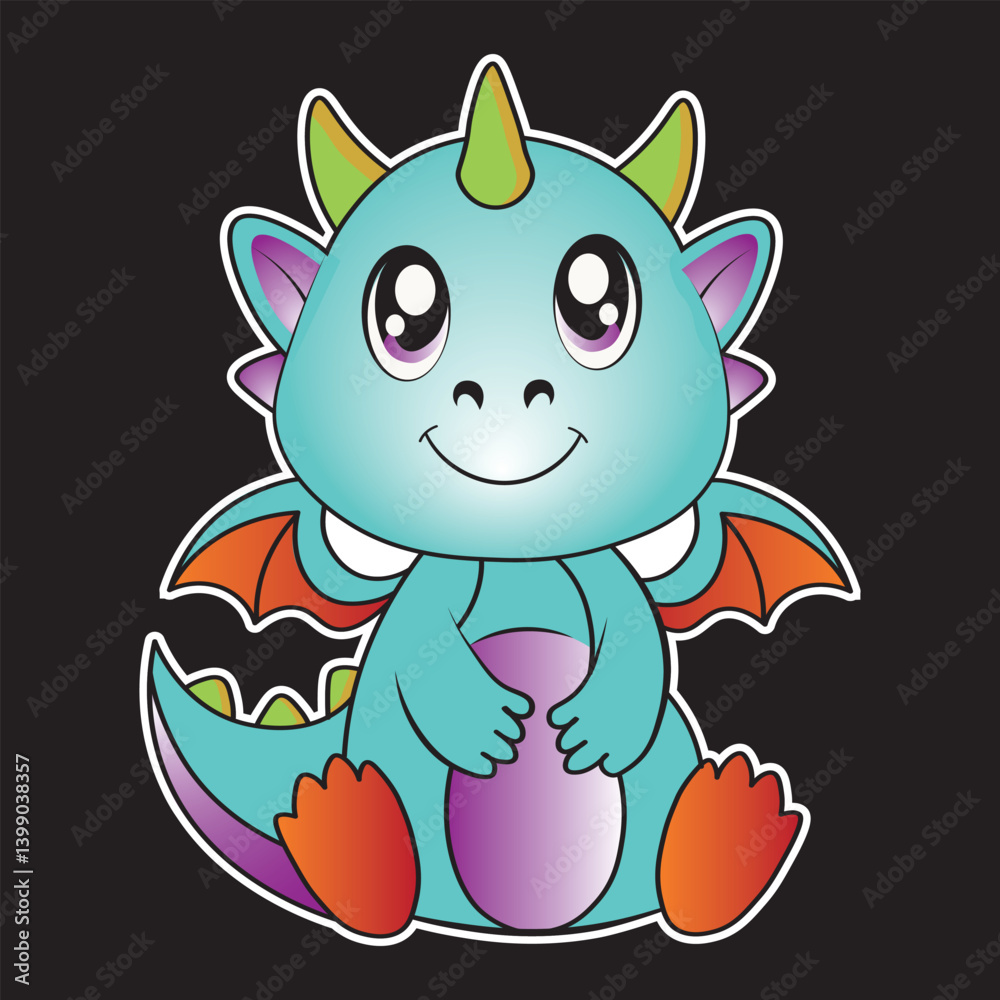 Cute cartoon dragon sticker created on April 11, 2025 in Cirebon, West Java, Indonesia