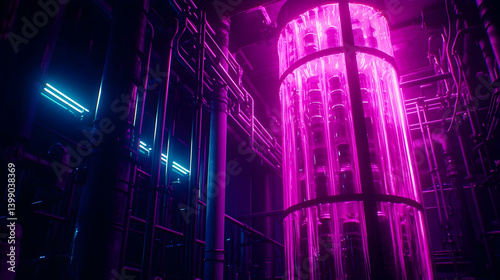 Wallpaper Mural Glowing pink reactor core in industrial facility; neon lights illuminate pipes. Sci-fi background for tech, energy, or game design Torontodigital.ca