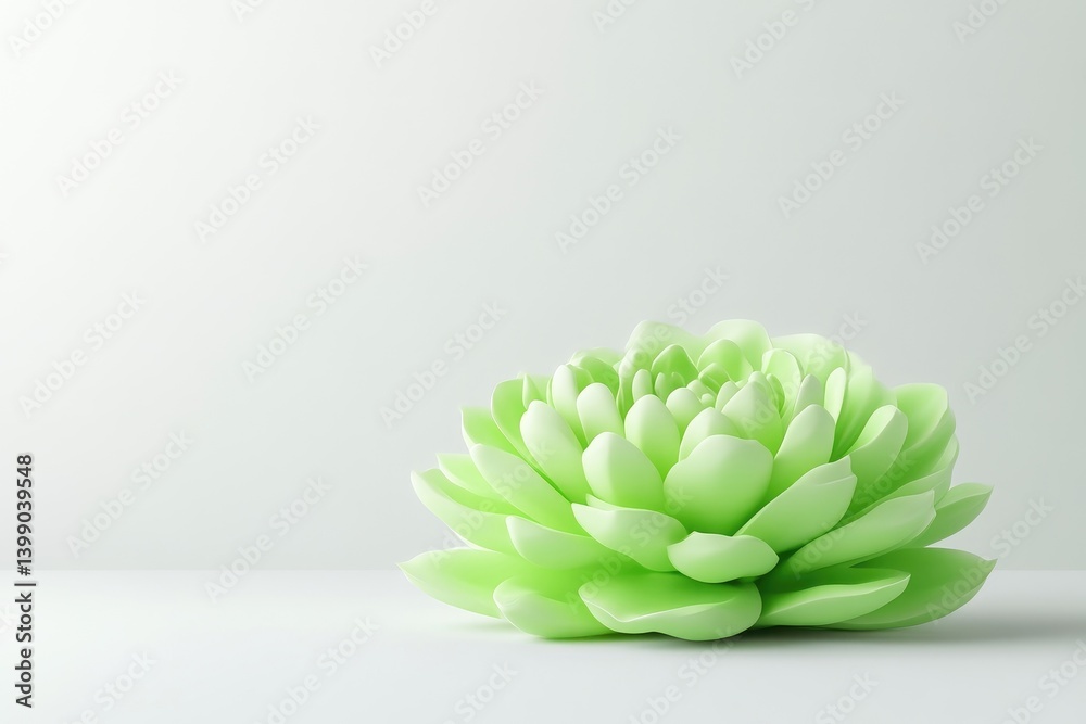 Light green succulent flower on white background