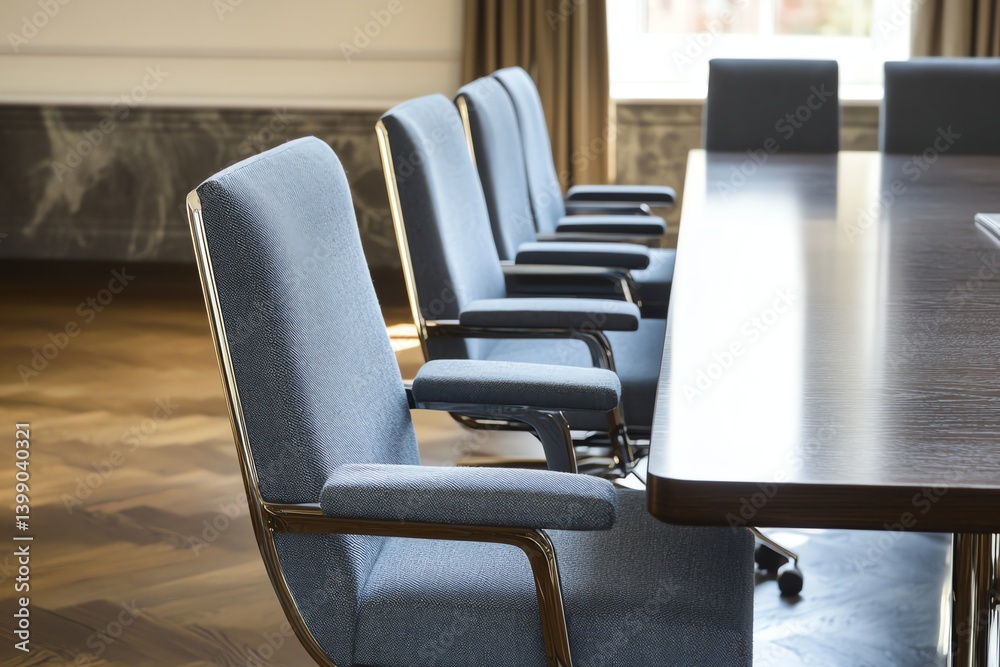 Fototapeta premium Conference Room Setup with Modern Chairs and Dark Wooden Table