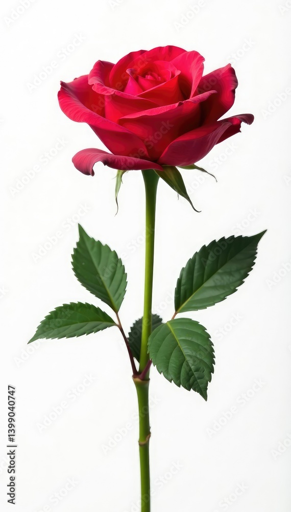 Fototapeta premium Single rose isolated against white background, rose, blossom, flower