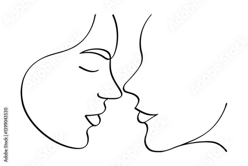 Minimalist Line Art Couple Portrait Continuous Contour Drawing Style Romantic Silhouette Of Two Faces Representing Love And Connection Abstract Graphic Illustration