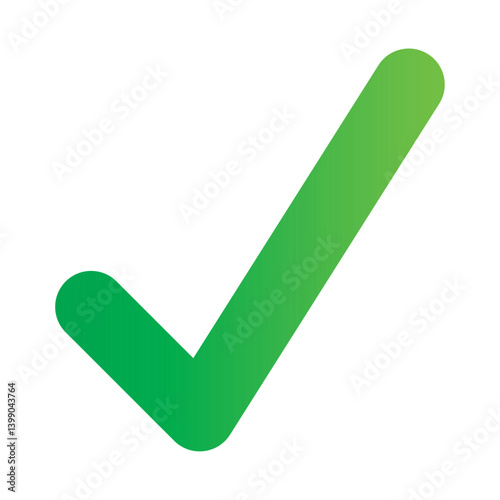 Green positive vote button with checkmark accept complete task badge vector illustration. Success confirmation logotype keypad agree approved check mark. Done checkbox. Tick button emoji icon.