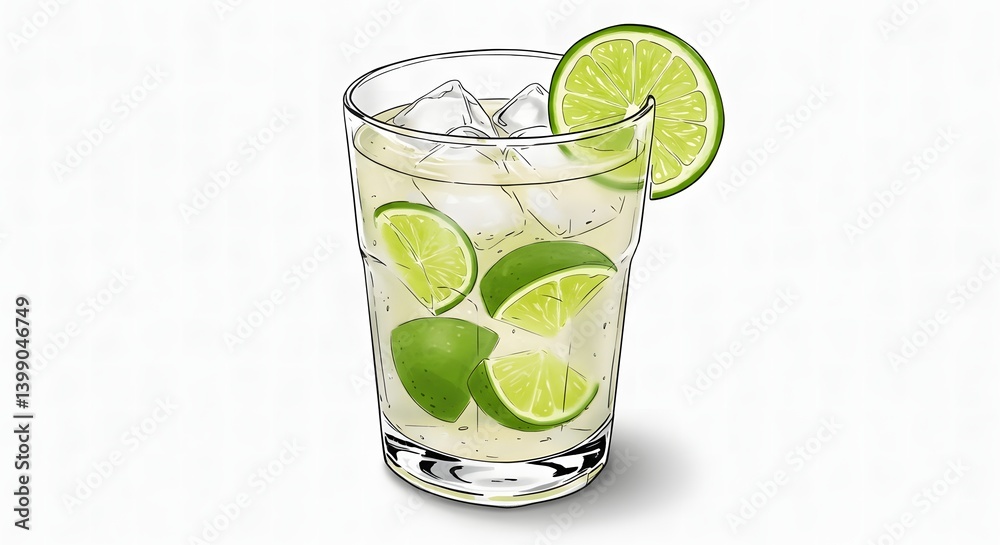 Refreshing lime cocktail with ice cubes, garnished with a lime slice, perfect for summer refreshment and celebrations. Refreshing lime cocktail with ice cubes, garnished with a lime slice, perfect for summer refreshment and celebrations.