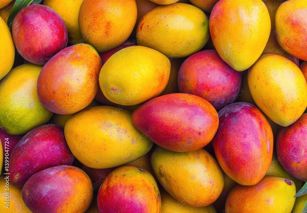 Colorful, Fresh Mangoes Piled Together, Showing Vibrant Yellow and Red Skin, Perfect for Health and Food Themes in a Market or Kitchen Setting Colorful, Fresh Mangoes Piled Together, Showing Vibrant Yellow and Red Skin, Perfect for Health and Food Themes in a Market or Kitchen Setting