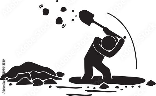 an illustration of a stickman digging a hole to search for treasure