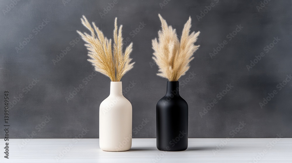 Two simple vases with pampas grass