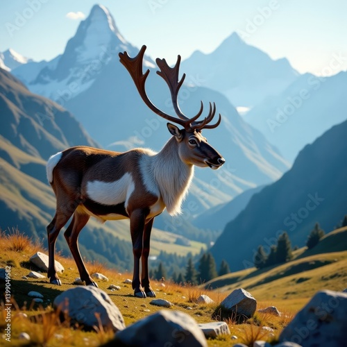 Caribou in Mountainous Terrain , mountainous terrain, arctic wildlife