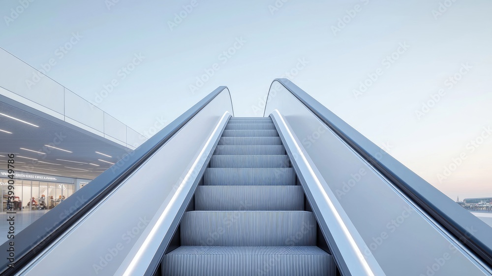 Modern Escalator Ascending to a Clear Sky
