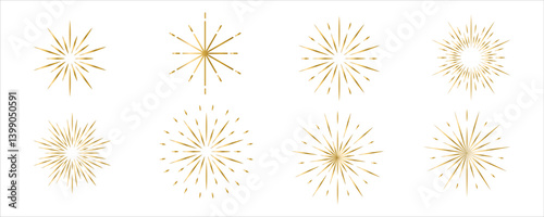 kembang api 9 ndSet of fireworks icons. Set of thin line fireworks vector icons in gold on white