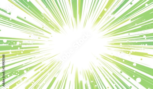 Vector illustration with green speed lines on white background, anime-inspired burst rays from bottom to center.