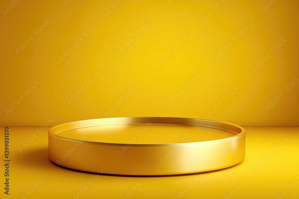 A vibrant golden circular platform set against a complementary yellow backdrop, ideal for showcasing products or presentations. This high-quality photo mockup is perfect for enhancing product photogr