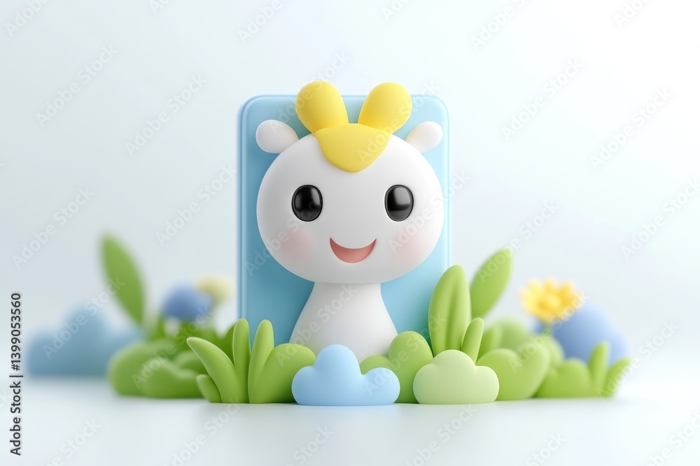 Cute cartoon animal figurine in a garden setting