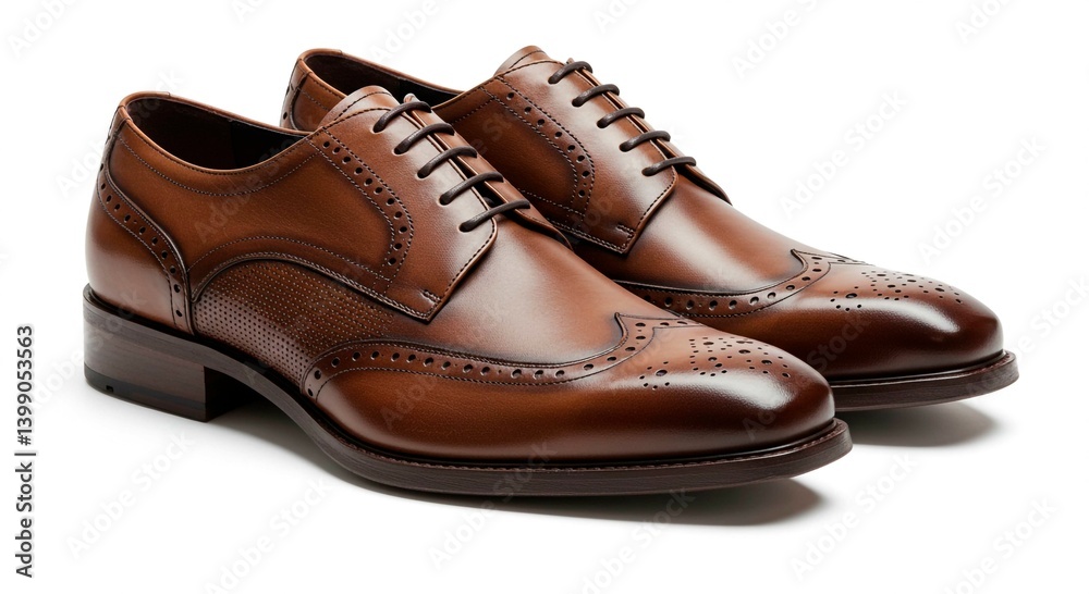 Pair of Classic Brown Leather Wingtip Oxford Shoes with Intricate Brogue Detailing on a White Background
Pair of Classic Brown Leather Wingtip Oxford Shoes with Intricate Brogue Detailing on a White Background