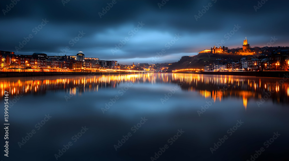 Obraz premium Cityscape At Night With Reflections