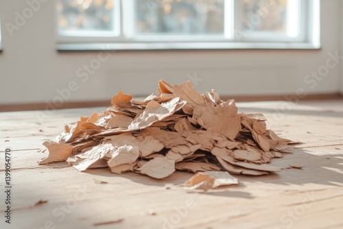 Obraz na płótnie Pile of crumbled paper on wooden floor w salonie