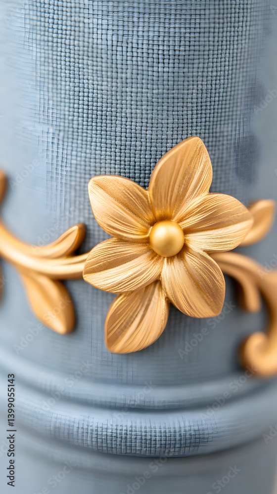 Close Up of Gold Flower on Dusty Blue Surface Close Up of Gold Flower on Dusty Blue Surface