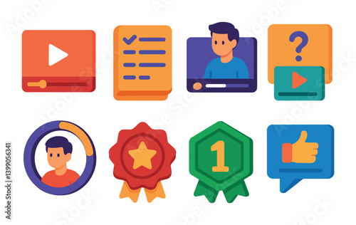 Isometric flat vector set of icons of music in education: music classroom, teacher and board, ear training tool, learning app, note flashcards, music test, notation exercise, class piano. isolated