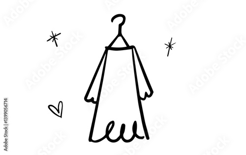 Women's fashion icons: Hand-drawn vector illustration icon of a dress hanging on a hanger
