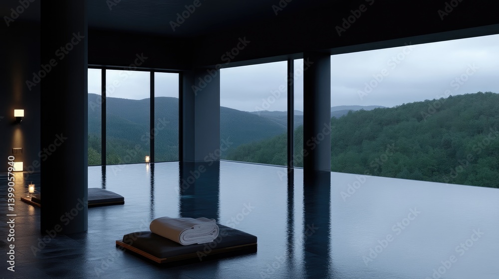 Modern infinity pool with mountain view