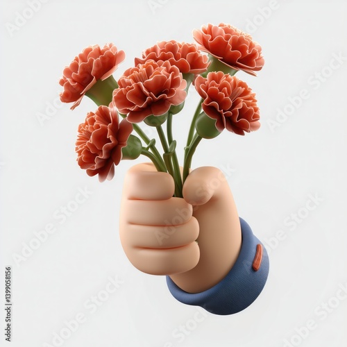 A hand holding a bouquet of carnations
