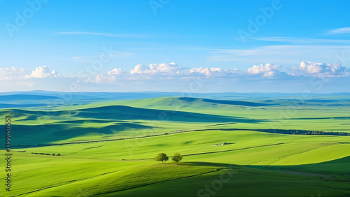 Wallpaper Mural Blue sky, white clouds and green prairie Torontodigital.ca