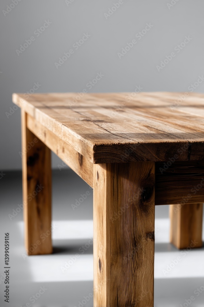 A wooden table displayed against a light background, designed for straightforward adjustments. A wooden table displayed against a light background, designed for straightforward adjustments.