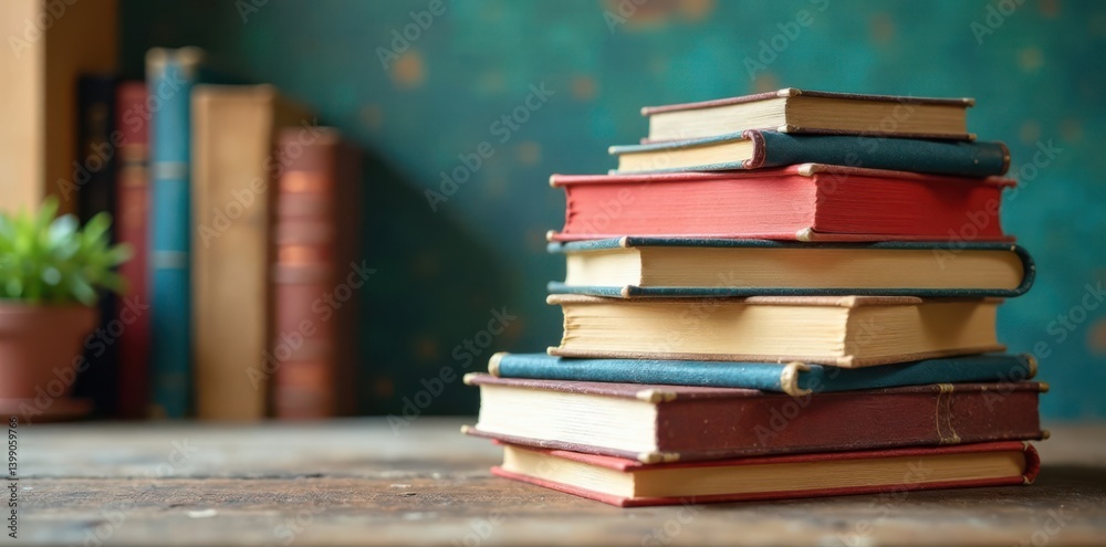 Fototapeta premium Colorful stack of books with various sizes and shapes, books, colorful