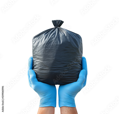 Obraz na płótnie Person Holding Black Garbage Bag Isolated on Transparent Background w salonie