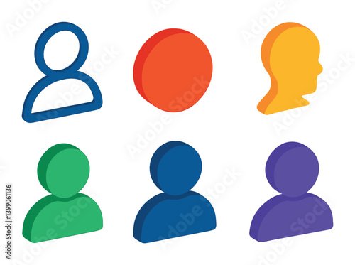 Colorful 3d user profile icons set with glowing effect