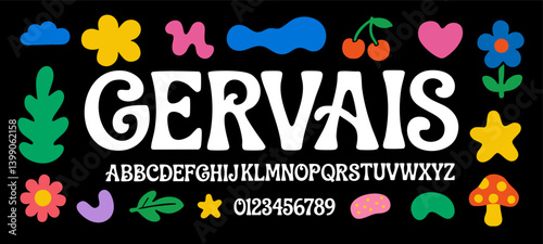 Display serif retro font alphabet letters numbers for logo maker typography lettering bold modern fonts text typeface vector illustration