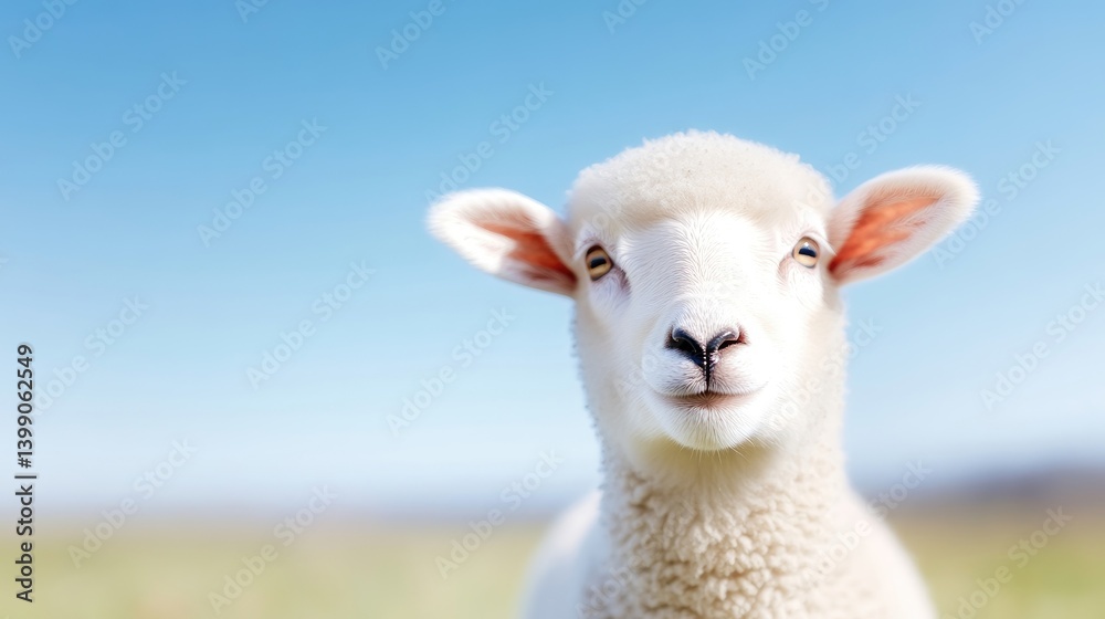 Close-up of a fluffy, white lamb