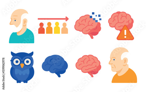 Isometric flat vector set of icons of brain imaging: MRI brain, CT scan, brain layers, scan circle, scan waves, medical brain icon, diagnostic image, brain section. . , icons isolated transparent