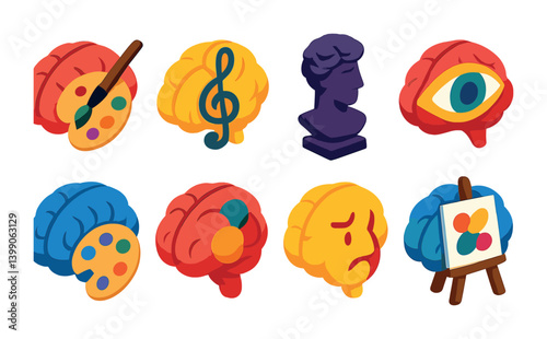 Isometric flat vector set of icons of creative notes: idea bubble, concept sketch, lightbulb note, project draft, creative flow, brainstorm cloud, inspiration star, sketchpad. isolated transparent