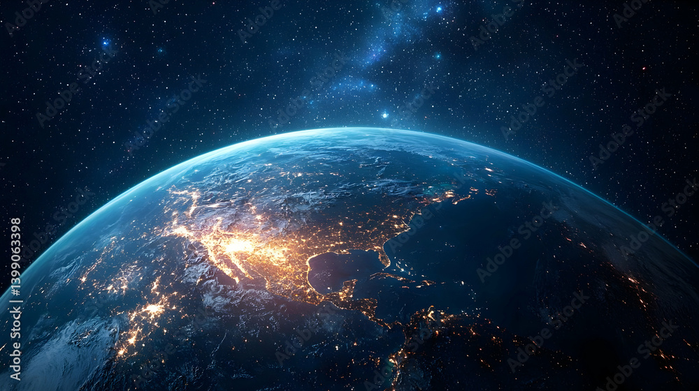 Obraz premium Earth At Night From Space With City Lights