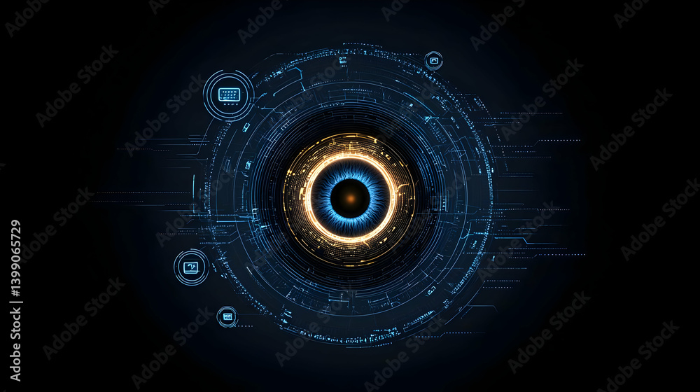 Abstract Futuristic Eye Design With Golden Rings Abstract Futuristic Eye Design With Golden Rings