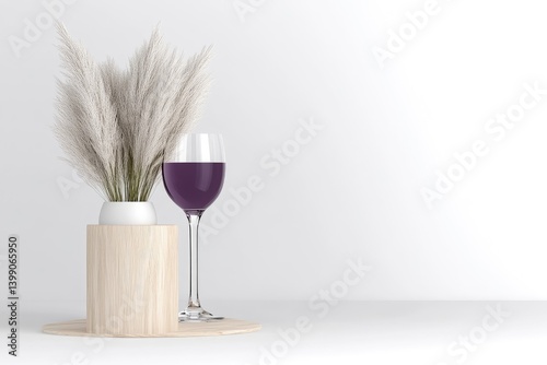 Obraz na płótnie Modern minimalist scene with wine glass and pampas grass w salonie