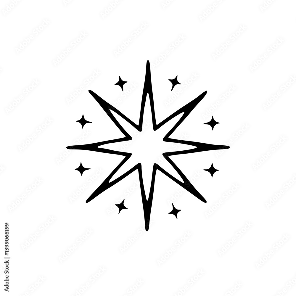 Fototapeta premium Simple Black Starburst Illustration on White Background
