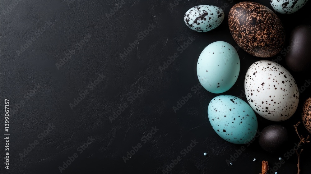Easter eggs, various colors, dark background