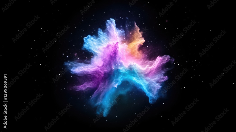 Cosmic Dust Cloud Nebula Vibrant Colors High Definition Central Composition Swirling Patterns Celestial Expansion Black Space Neon Hues Perfect for Sci-Fi Designs