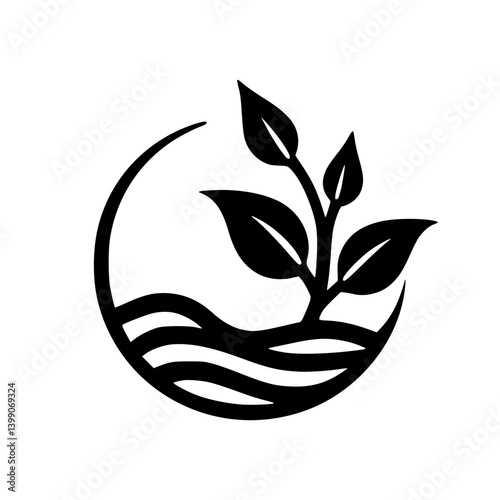 Minimalist Eco-Friendly Logo: Plant, Water, Circle Design