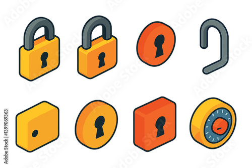 Security icons set: 3d locks and keys collection for digital protection design